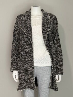 NWT Max Studio M Medium Open-Front Black White Bouclé Cardigan Swing Jacket